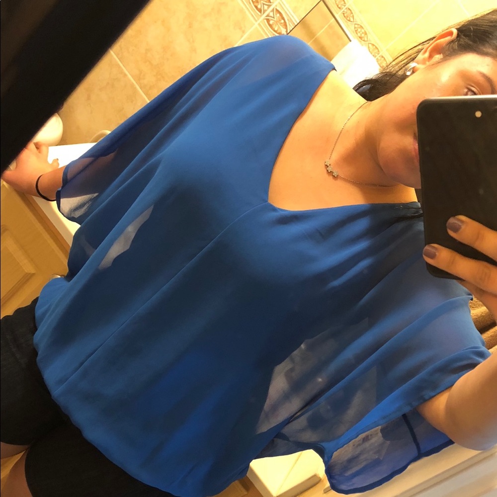 EXPRESS Royal blue blouse with sheer overlay